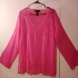 Ladies size 18/20, Pretty in pink.  Long sleeve, sheer.  Cool and comfy.